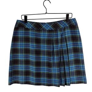 Samantha Sportswear Vtg 80s Blue Plaid Pleated Mini Skirt 14 Preppy Academia USA